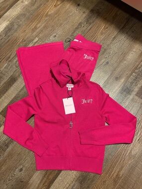 Juicy Couture Bright Pink knit Zip Hoodie & Pants Set